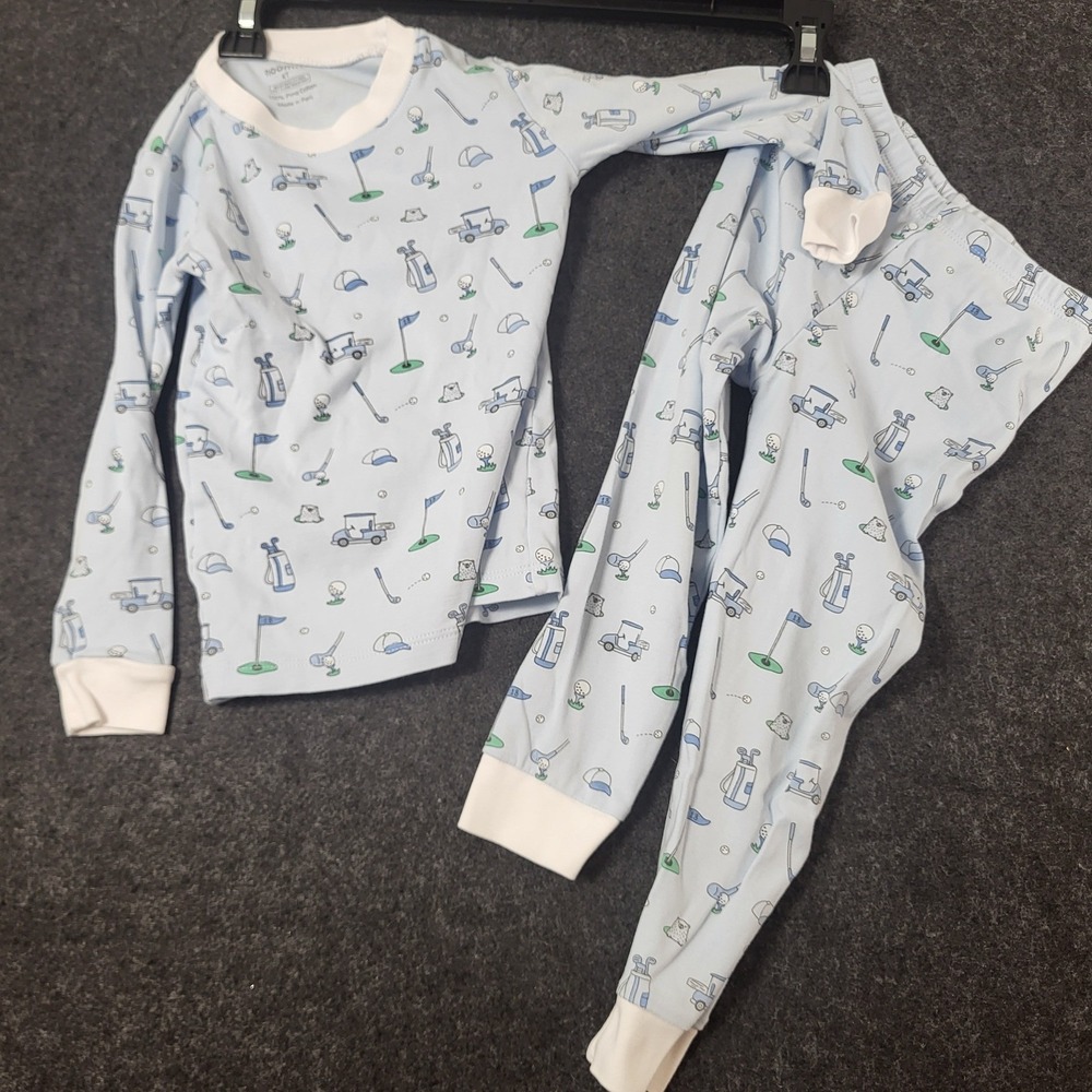 Noomie Kids 4T Pima Cotton Pajamas Set Blue Golf Cart Clubs Print Long Sleeve